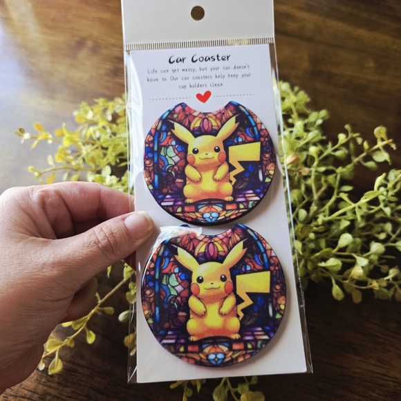 Handmade Accessories - Colorful Pikachu Car Coaster Set